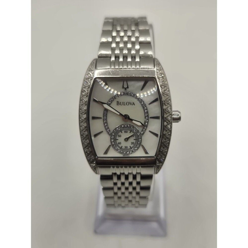 BULOVA 22 Diamonds Mother Of Pearl Dial Bracelet Watch Stainless Steel. 6.5"+Box